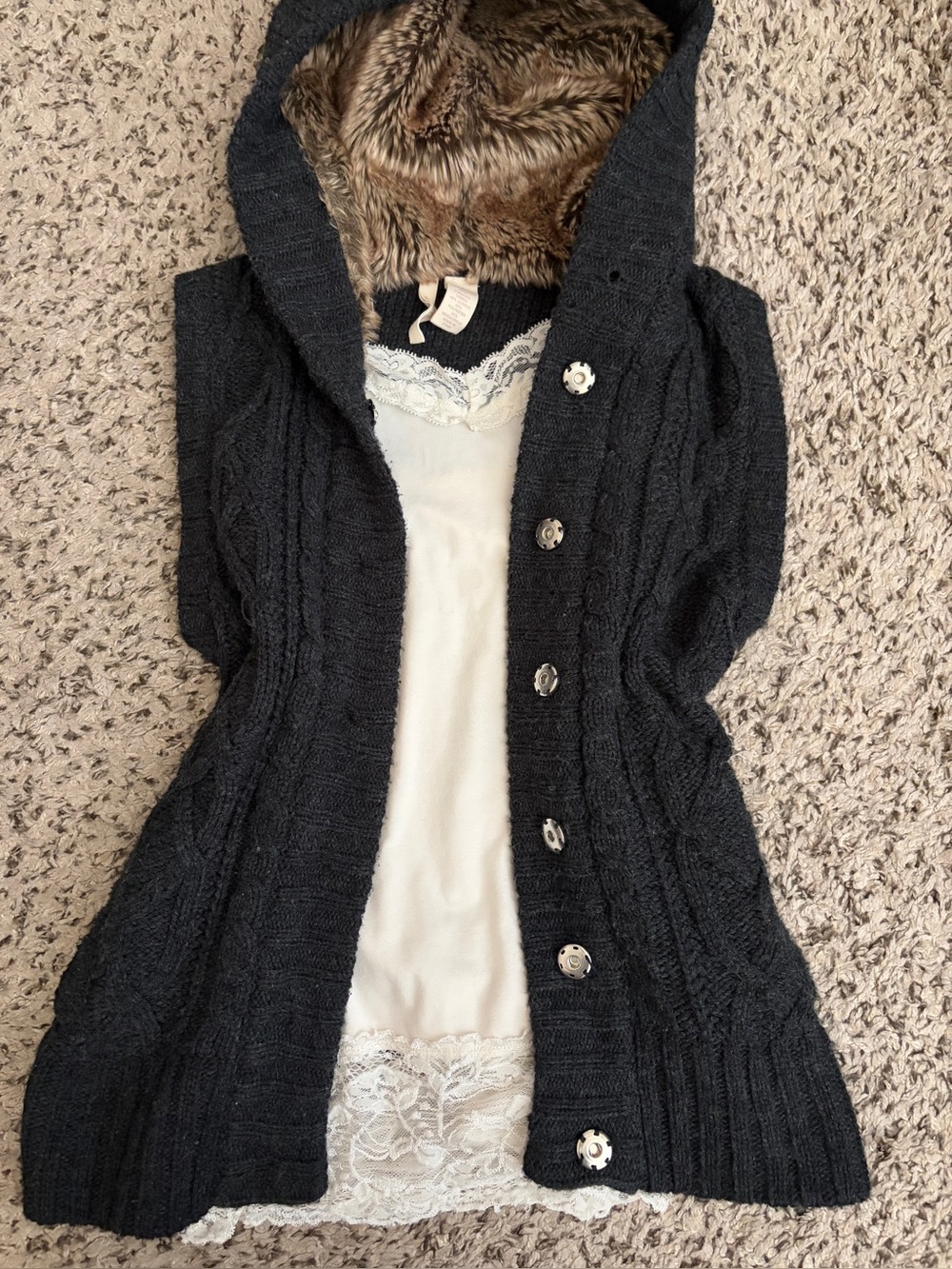 Vintage Red Camel faux fur sweater jacket